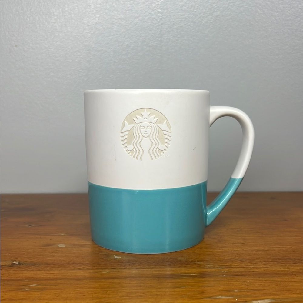 Starbucks White and Teal Mug